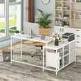 thumbnail image 4 of Costway L-shaped Computer Desk with Power Outlet, Fabric Drawers, Metal Mesh Shelves White, 4 of 9