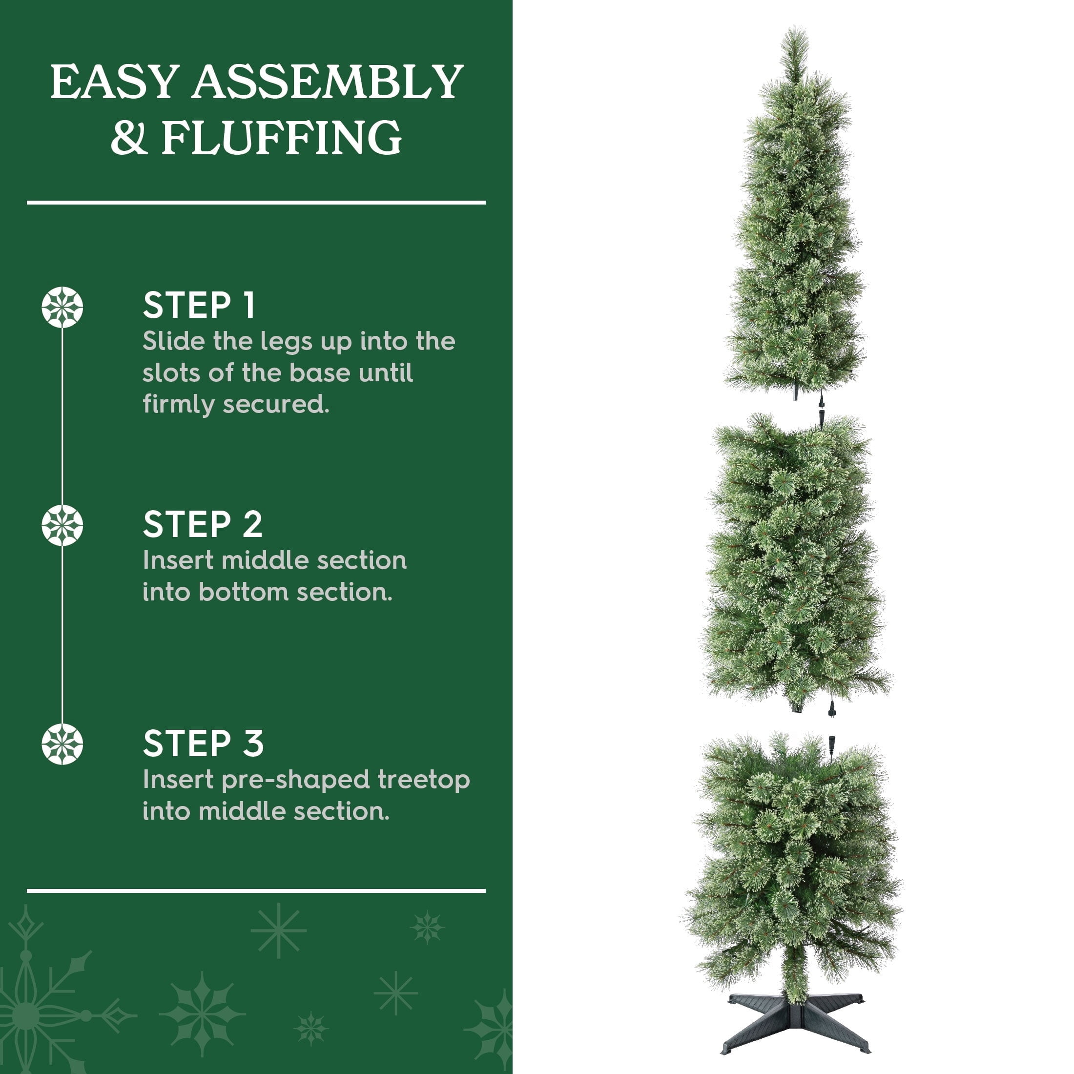 7' Pre-Lit Shelton Cashmere Pencil Fir Green Artificial Christmas Tree with 300 Warm White LED Lights and Stand, by Holiday Time