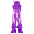 thumbnail image 5 of Alvivi Girls Kids Shiny Sequins Bell-bottom Jumpsuit Pants One Piece Dance Bodysuit Unitard Costume Purple 8, 5 of 6