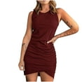 thumbnail image 2 of Yuwull Short Dress for Women, Women's Summer Sundress T Shirt Dress Casual Crewneck Sleeveless Wrap Bodycon Ruched Tie Waist Mini Dresses, 2 of 6