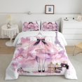 thumbnail image 2 of Pink Girly Dress Bedding Queen Women Eiffel Tower Paris Comforter Set Tie-Dye Bedding Comforter Sets Modern Fashion Pink High Heels Romantic Makeup Themed Duvet Insert Perfume Print Quilt, 2 of 6