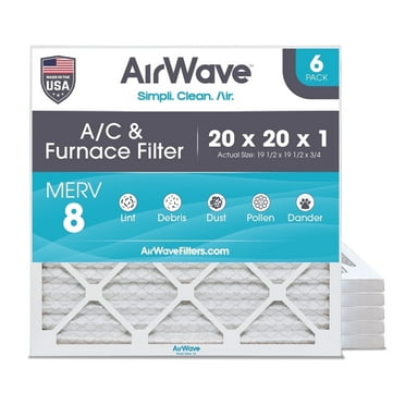 AirWave 20x20x1 MERV 8 Pleated HVAC AC Furnace Air Filter, 6-Pack
