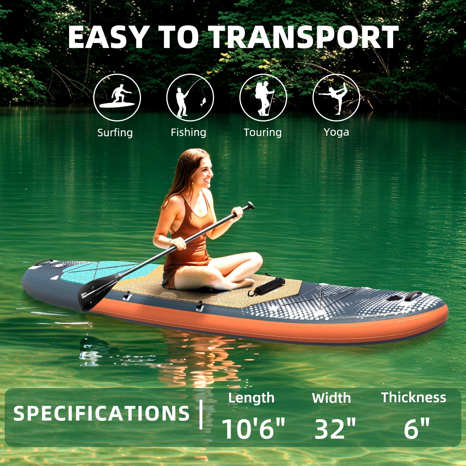 Danrelax 10.5' Inflatable Stand Up Paddle Board SUP Kit with Paddle, Pump, Backpack, Blue