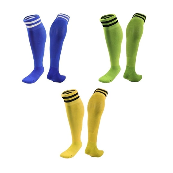 Lian LifeStyle 3 Pairs Knee High Sports Socks for Soccer, Softball, Baseball, Soccer, and Many Other Sports XL002 Size M Blue,Green,Yellow
