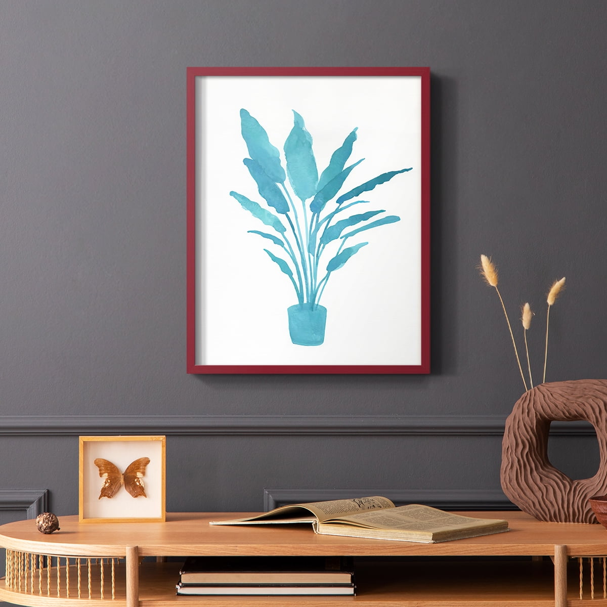 Watercolor House Plant I Framed Print in Red Solid Wood 11 x 14 Framed Print