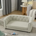 thumbnail image 3 of Hassch Pet Sofa Bed for Medium/Large Dogs, 38 Inch Tufted Dog Couch with Arc-Shaped Armrest and Backrest, Indoor Linen Upholstered Soft Pet Lounging Bed, Beige, 3 of 8