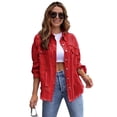 thumbnail image 2 of LYMAYTER Women Loose Outerwear Solid Color Long Sleeve Denim Jacket for S-2XL Washed Raw Edge Jeans Jacket With Pockets, 2 of 8