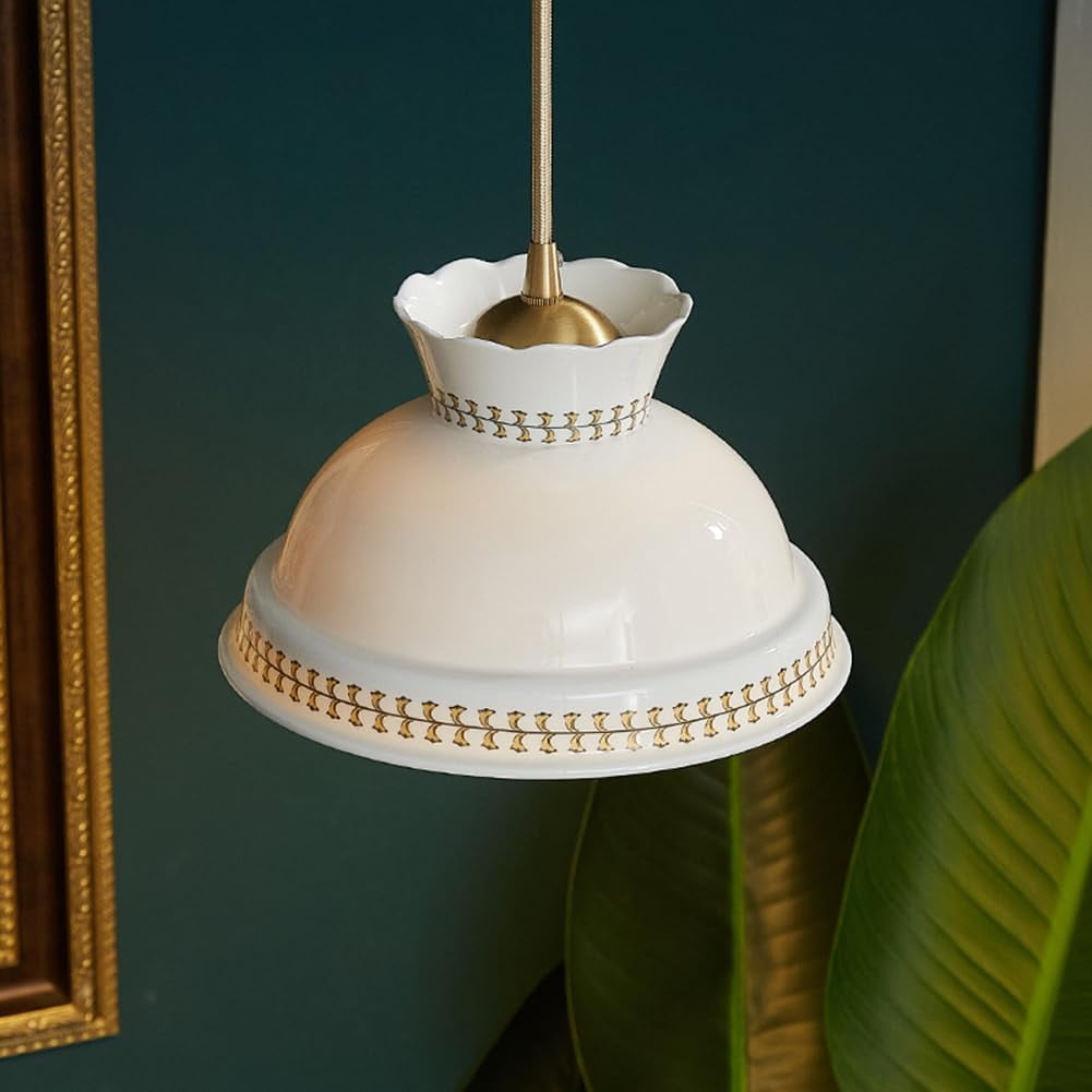Japanese Style Ceramic Pendant Light for Kitchen Island, White Modern Farmhouse Pendant Lighting, Nordic Simple Pendant Lamp, Retro Rustic Pendant Light Fixture for Dining Room Bar Over Sink Table