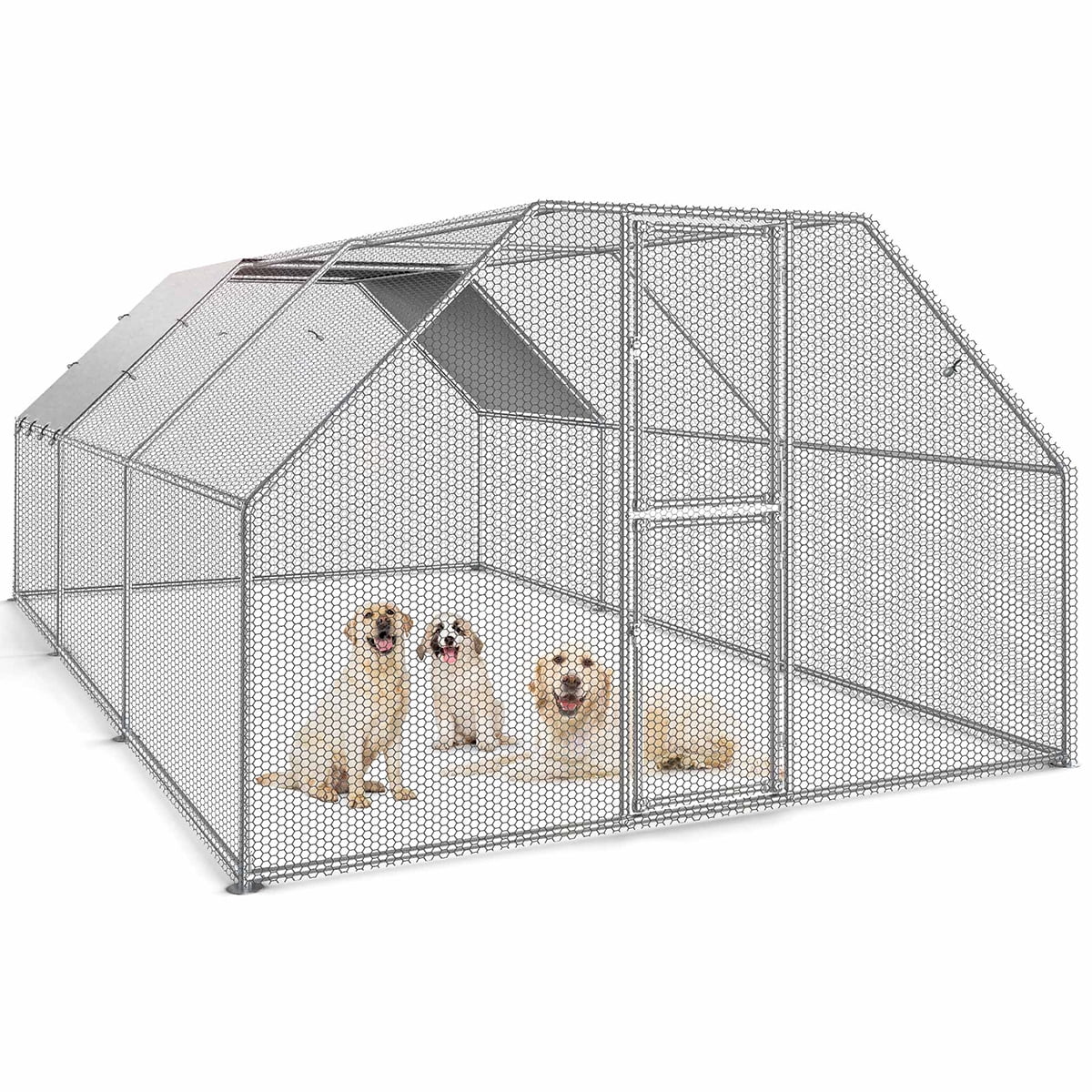 Uforic Chicken Run Coop 19.1 x 9.8 x 6.4 ft Large Metal Chicken Coop, Walk-in Hen Cage, Outdoor Poultry Cage with Waterproof Cover and Wire Mesh for Backyard,Yard Outdoor