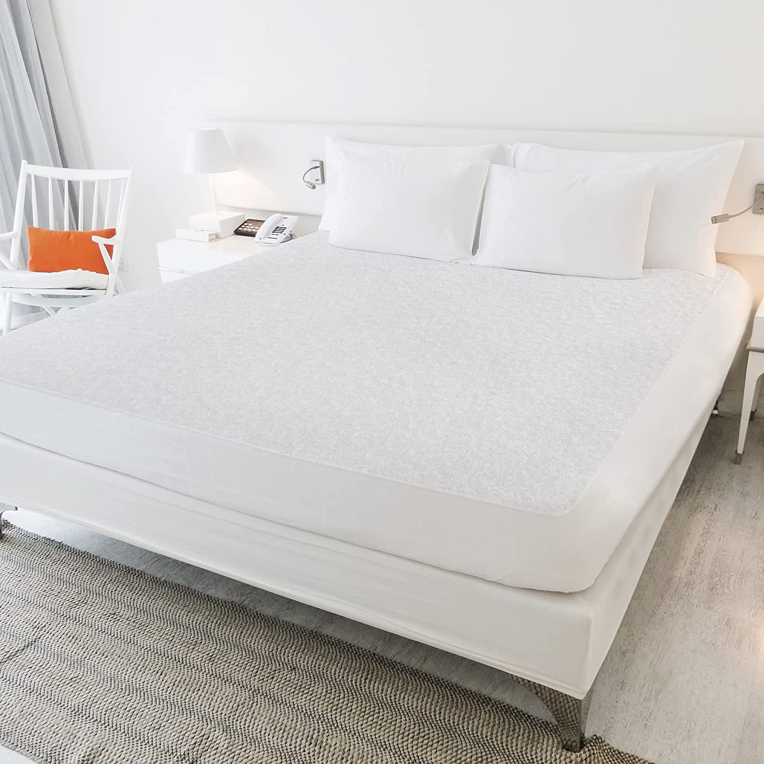FeelAtHome Mattress Cover and Protector - 100% Waterproof, Noiseless Cotton Terry Fabric, King, White