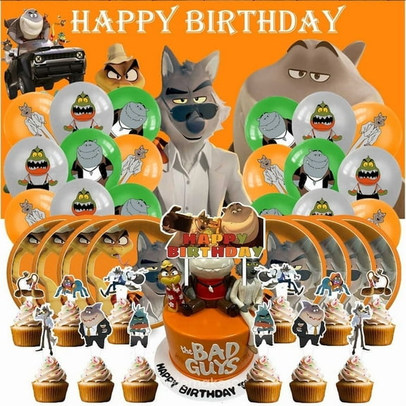 Bad Guys Party Supplies Decor Backdrop Cake Topper Plates Balloons Banner Decorations Tableware