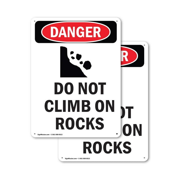 (2 Pack) Do Not Climb On Rocks OSHA Danger Sign 7 Inch X 10 Inch Indoor / Outdoor Rust-Free Aluminum Metal Signs for Workplace, Workshop, and Construction Site, Made in the USA