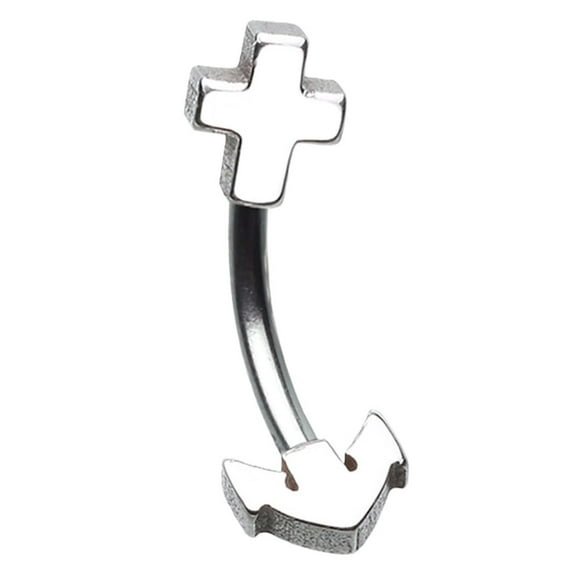 Body Accentz Surgical Steel Anchor and Cross Curved Barbell Eyebrow Ring, 16 GA, 5/16 Inch