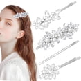thumbnail image 2 of 4pcs Rhinestone Hair Clips Pearl Flower Leaf Wedding Bridal Hairpins Sparkly Crystal Bobby Pins French Hair Barrettes Accessories for Women Brides Bridesmaids Party Decor, 2 of 9