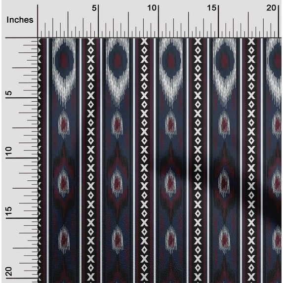 oneOone Organic Cotton Poplin Twill Fabric Stripe & Geometric Ikat Print Fabric BTY 42 Inch Wide
