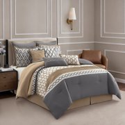 Nanshing Donovan 10PC Geometric Luxury Comforter Set, Grey, Queen