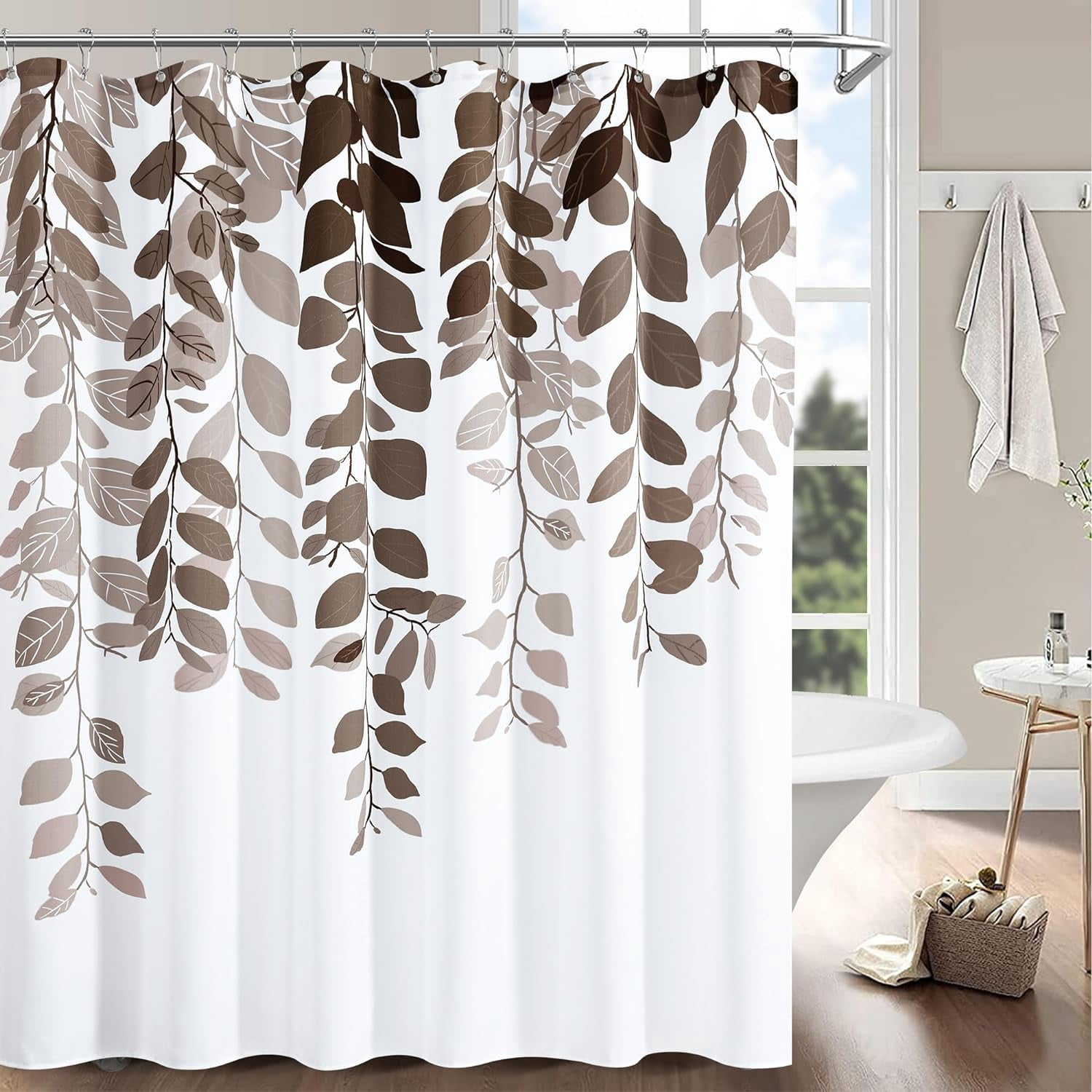Brown Leaf Shower Curtain for Bathroom Botanical Eucalyptus Nature Eucalyptus Shower Curtain Set Floral Leaves Bathroom Decor Natural Bath Curtain 72x72