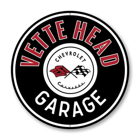 Vette Head Garage Car Sign, Chevy Sign, Novelty Car Sign, Garage Aluminum Metal Decor Sign - 12" Round