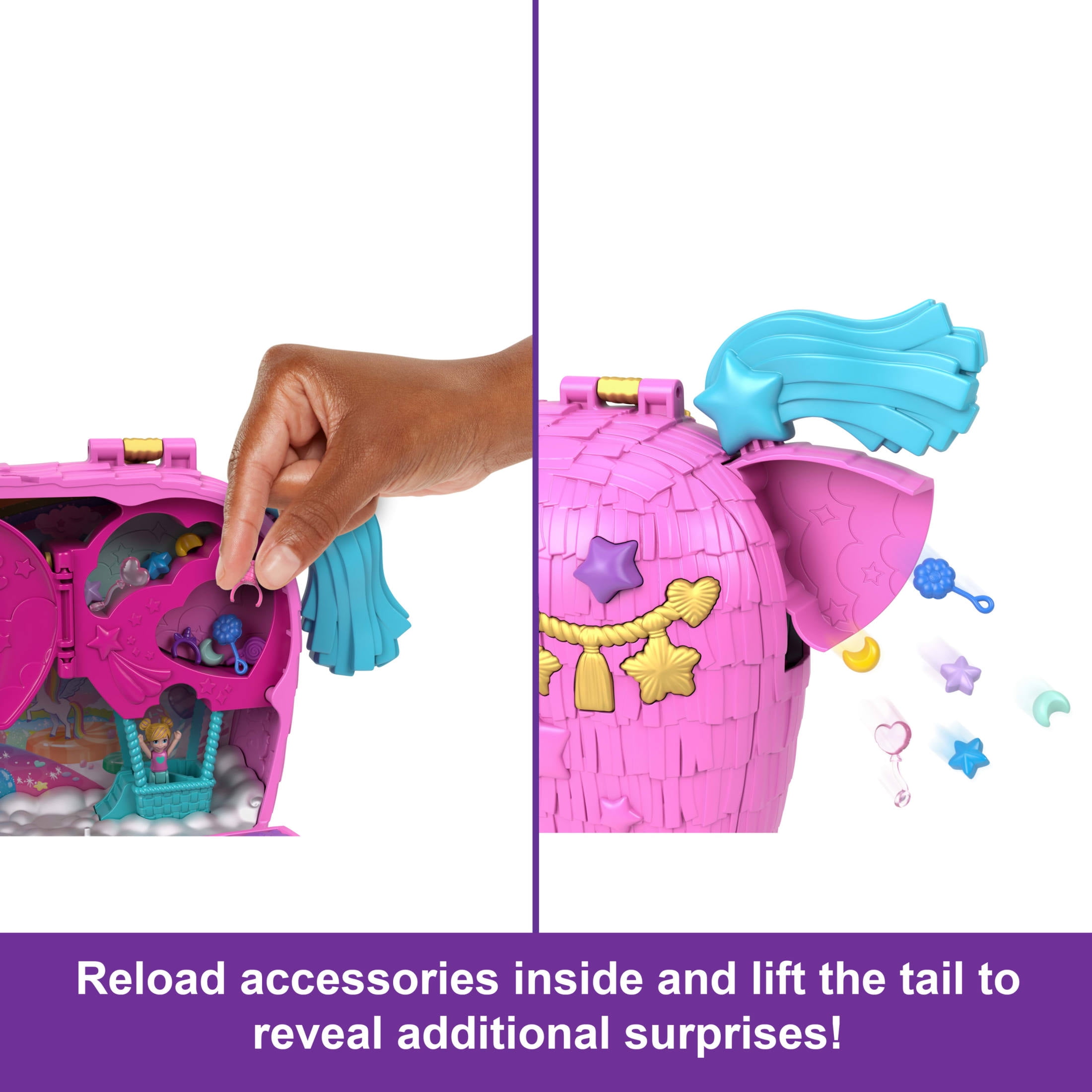 Polly Pocket Unicorn Partyland Playset with 2 Micro Dolls, Pets & 25+ Surprise Accessories