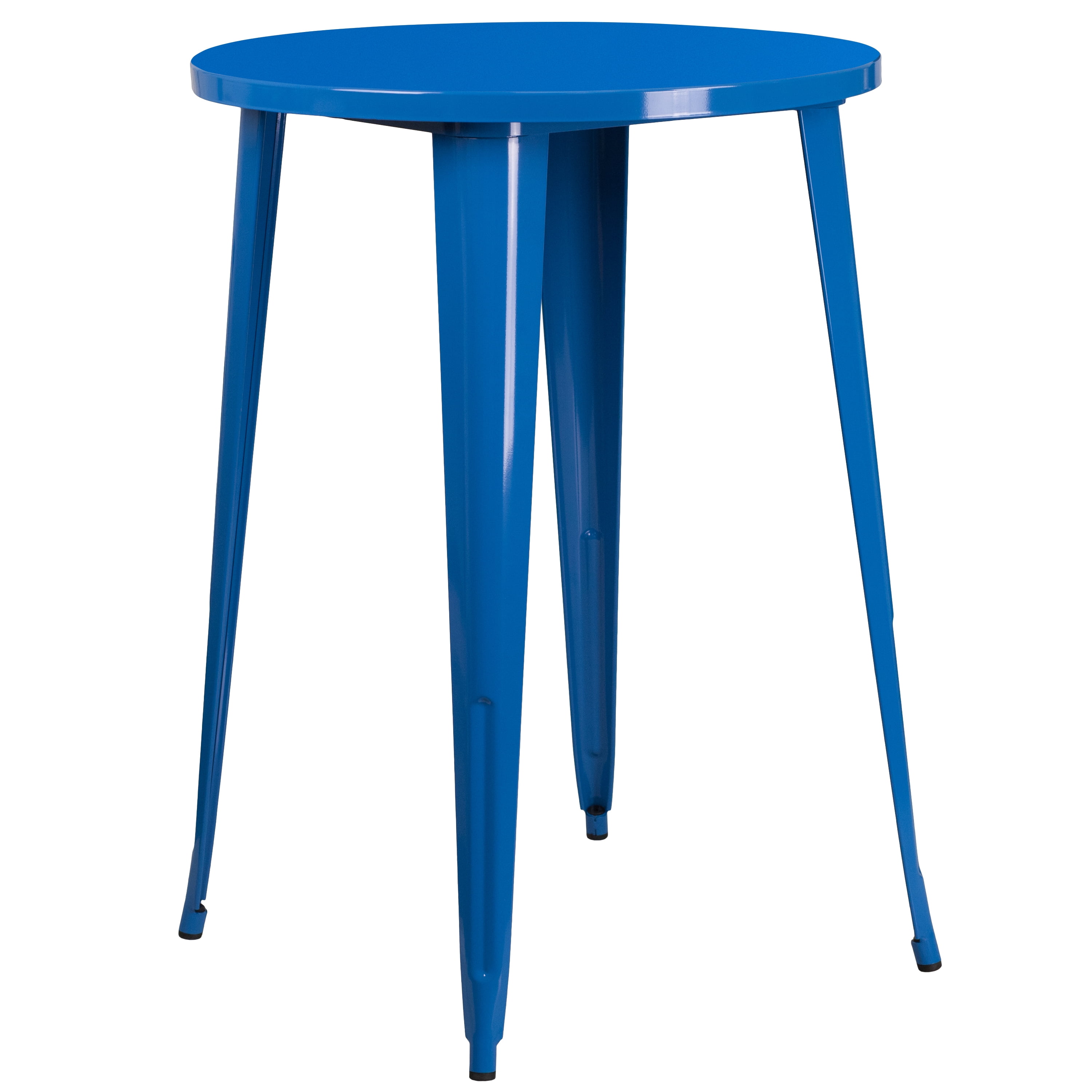 Flash Furniture Commercial Grade 30" Round Blue Metal Indoor-Outdoor Bar Table Set with 4 Vertical Slat Back Stools
