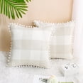 thumbnail image 5 of PiccoCasa 18"x18" Decorative Cushion Covers Pompoms Plaid Throw Pillow Covers Set of 2, Cream Beige White, 5 of 7