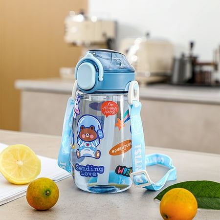 

Blue New children s hanging cup with straw cartoon cute student outdoor portable plastic cup big belly water cup