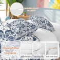 thumbnail image 2 of 3 Piece Blue Floral Duvet Cover Set Full Size, Microfiber Comforter/Quilt Cover with Corner Ties and 2 Pillowcases, Ethnic Boho Botanical Geometric Art All Season Soft Bedding with Zipper Closure, 2 of 8
