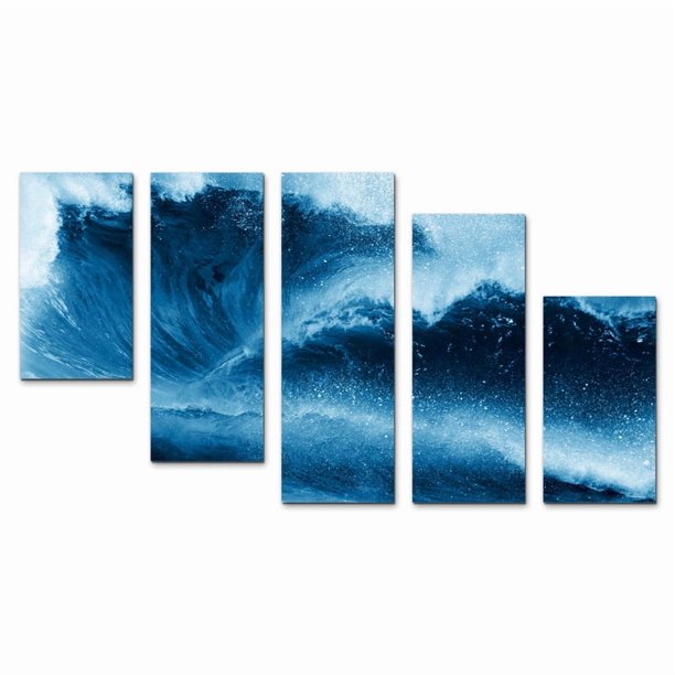 Juego de Cuadros Decorativos, Mar Abstracto en Movimiento, Estilo Océano Poderoso, 5 Piezas, Ideal para Espacios Modernos y Oficinas, 150x80cm
