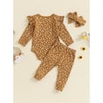 thumbnail image 4 of Suealasg Infant Girl Fall Outfits 3 6 12 18 Months Long Sleeve Crew Neck Floral Ribbed Romper +Long Pants +Headband Newborn Baby Girl Casual Autumn 3Pcs Clothes, 4 of 7