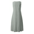 thumbnail image 3 of Summer Linen Dresses for Women 2025 Button V Neck Sleeveless Midi Dress Casual Cotton Gauze Shift Dress with Pockets, 3 of 4