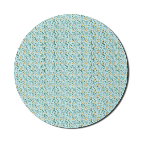 Flowers Mouse Pad for Computers, Spring Garden of Daffodil Blooms Meadow Chamomile Flourishing Revival, Round Non-Slip Thick Rubber Modern Mousepad, 8" Round, Turquoise and Marigold, by Ambesonne