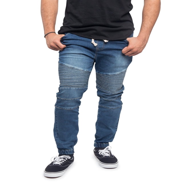 JUNWELL Mens Drop Crotch Jogger Denim Pants Multiple Colors & Up to 5XL
