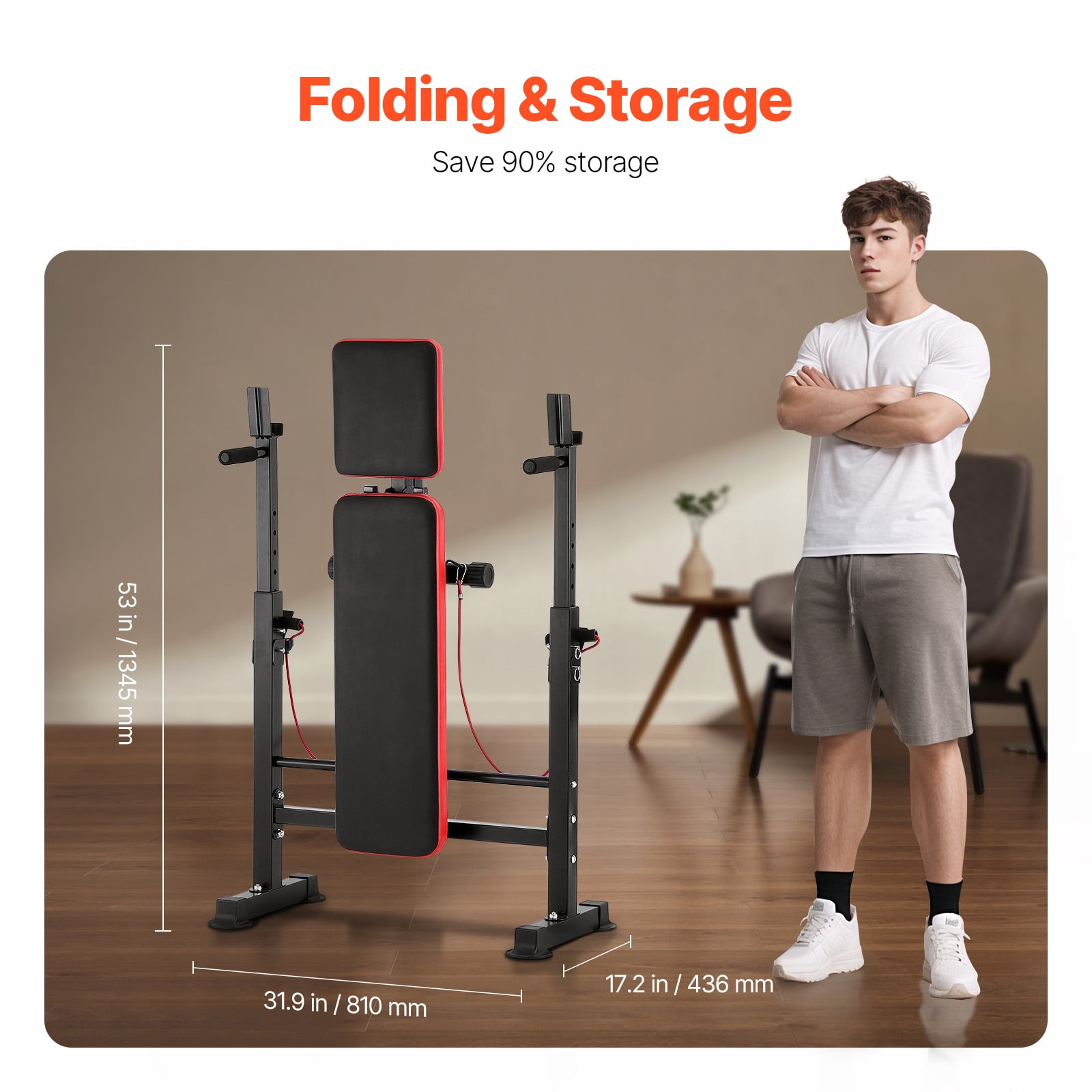 KFFKFF 6-Function Weight Bench Kit, 600lbs Customizable Exercise Bench Press, Home Gym Strength Training Sit-up Bench, Swiftly Foldable Incline Decline Flat Bench