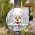 thumbnail image 4 of Playful Corgi Welcomes Winter Snowy Day with Cardinal Bird Round Wood Sign Welsh Corgi Dog Lover Gifts Idea Hanging Wall Home Decor - 2017, 4 of 5