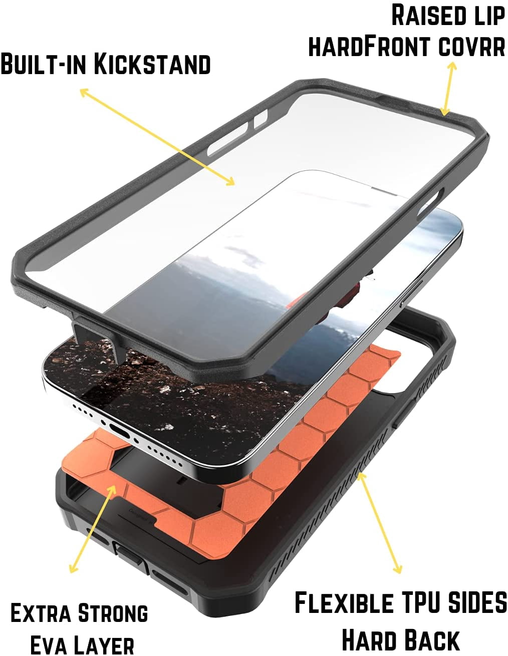 CaseBorne ArmadilloTek V Case for [iPhone 13 Pro] with Built-in Screen Protector & Kickstand Full-Body Multi-Layer Rugged - Black
