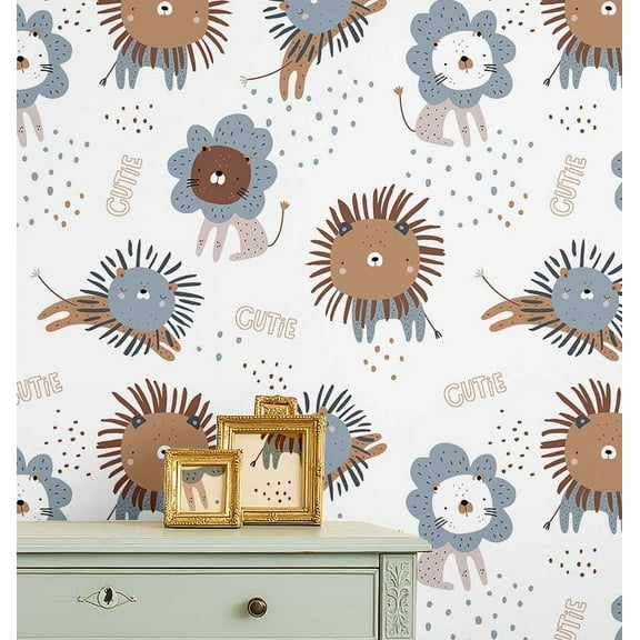 S4Sassy Cartoon Lion Wallpaper- Blue Wall Covering, 25" X 120" Self-Adhesive Plain Vinyl Wallpaper, Wallwrap, Easy Diy Wall Covering For Kids Bedroom, Kids Room Decor, Playroom