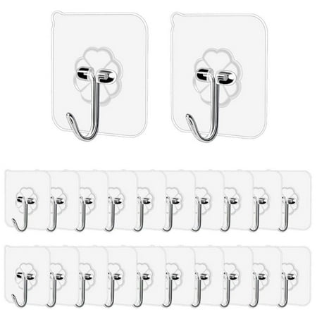 

Adhesive Wall Hooks 15lb(Max) Transparent Reusable Traceless Hooks Waterproof And Oilproof Bathroom Kitchen Heavy Duty Self Adhesive Hooks 20 Packs