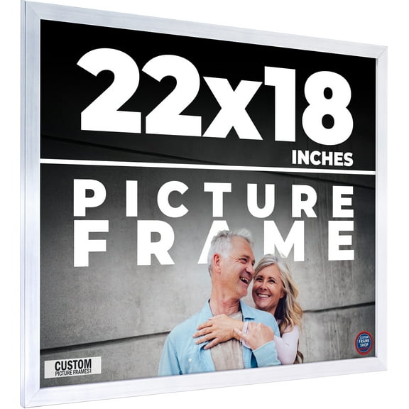 22x18 Frame Silver Stainless Steel Solid Wood Picture Frame | 0.75 Inch Moulding Width | Includes