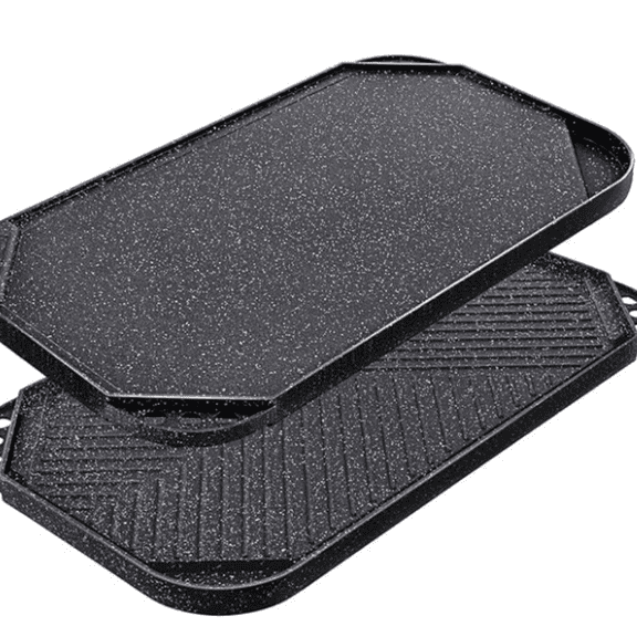 Nonstick Griddle Grill Pan, Pro-Grid Reversible Grill & Griddle Pan, Two Burner Cast Aluminum Griddle, Portable for Indoor Stovetop or Outdoor Camping BBQ, 19.5" x 10.7"