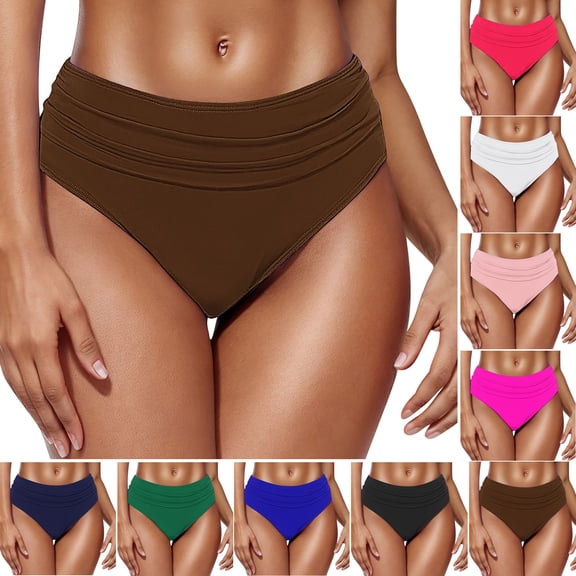 Cekizud Full Coverage Bikini Bottoms for Women Mid Rise Bathing Suit Ruched Tummy Control Swim Bottoms,Sizes S-2XL