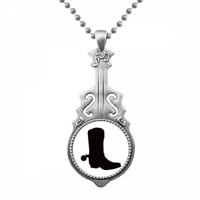 Women's Black High Boots Outline Pattern Pendant Jewelry Music Guitar Torque Hangtag