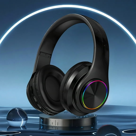 Bdday Bluetooth 5.0 Subwoofer Head-Mounted Foldable Headphones - Built-in Mic Wireless Call Folding Stereo Noise Cancellation Over Ear Soft Earmuffs Headset
