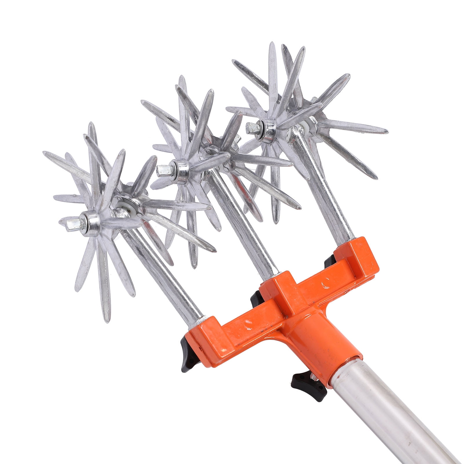 BIMZUC Manual Rotary Cultivator Tool Stainless Steel Teeth Adjustable Handle Garden Hand Tiller for Lawn 17.3 inches / 44 cm