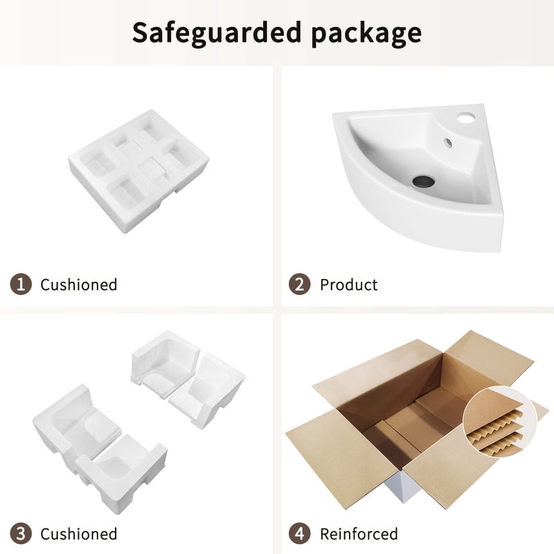TICOZE Triangle Corner Wall Mounted Ceramic Vessel Sink, Space Saving Bathroom Sink Vanity Sink, White Gloss Ceramic Sink for Small Bathroom Powder Room
