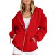 thumbnail image 1 of sudadera con capucha y cremallera de manga larga de color sólido de moda casual para mujer rojo / m, 1 of 6