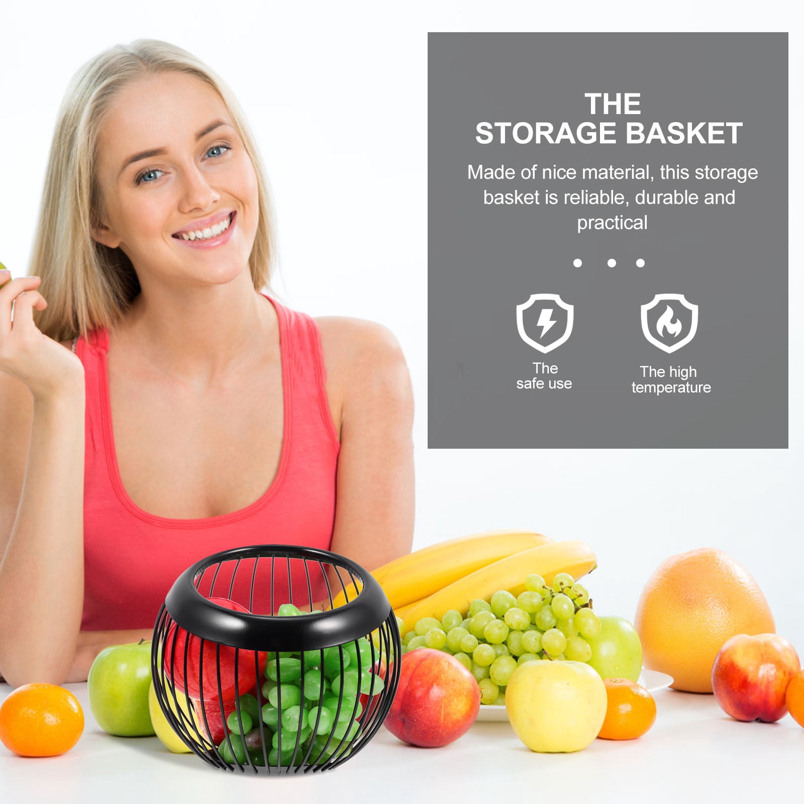 PAMINGONO Modern Black Stainless Steel Storage Basket for Kitchen Snacks, Household Organization and Sundries Storage