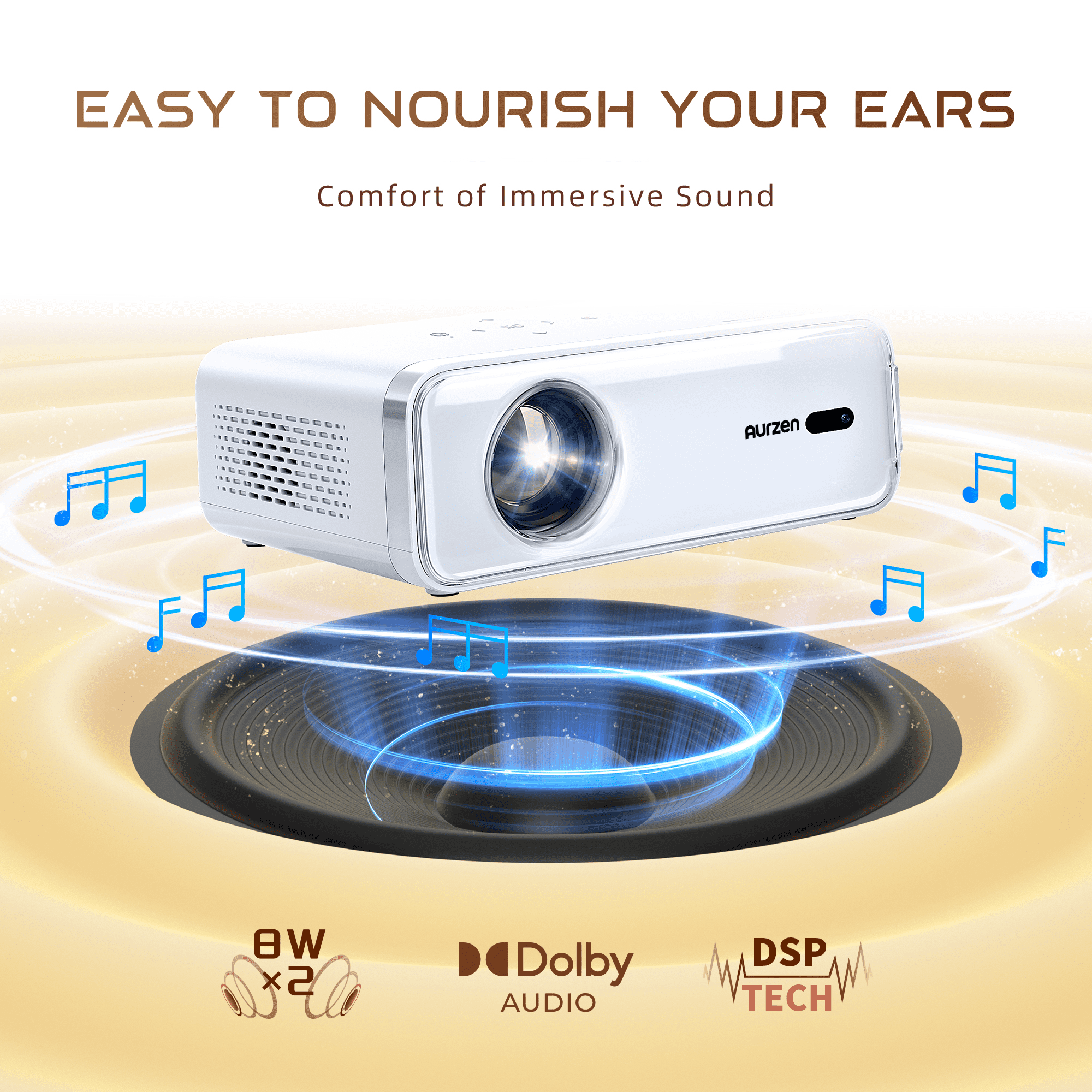 Aurzen Smart Projector with WiFi and Bluetooth, NetfIix Officially Licensed, Native 1080P, Auto Focus & Keystone, DoIby Audio, Portable Mini Projector for Outdoor Movies and Home Theater