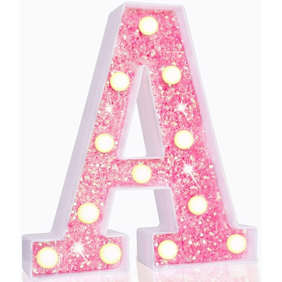 Pooqla LED Marquee Letter Lights, Light Up Pink Letters Glitter Alphabet Letter Sign Battery Powered