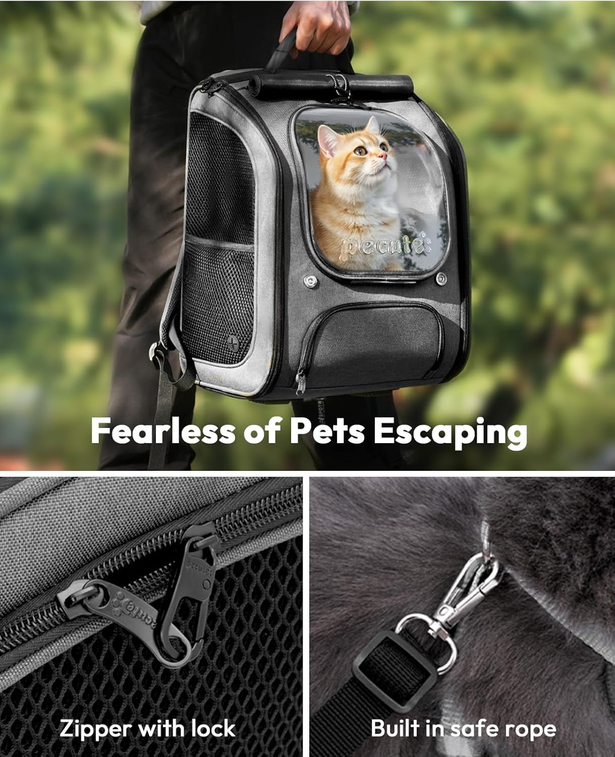 Cat Backpack Carrier, Large Space Cat Bubble Backpack, Breathable Cat Carrier, Shaded Dog Backpack Carrier, Ergonomic 3D Design for Travel, Hiking, Walk, Suitable for Shopping, Car, Vet, Gray