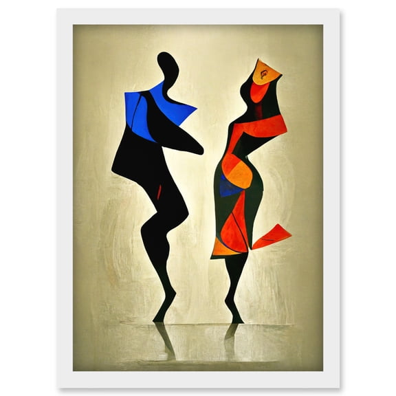 Abstract Modern Painting Of Two Figures Dancing Artwork Framed Wall Art Print A4